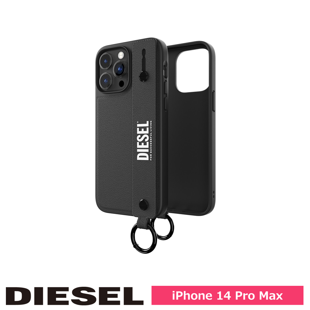 DIESEL ディーゼル iPhone 14 Pro Max Leather Handstrap Case FW22 black/white
