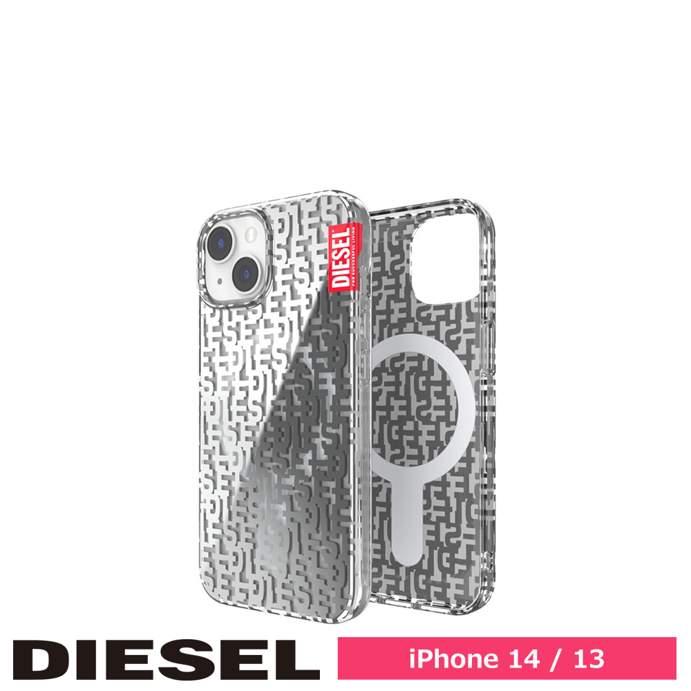DIESEL ディーゼル iPhone 14 / iPhone 13 Clear Case monogram magsafe FW22 silver colored