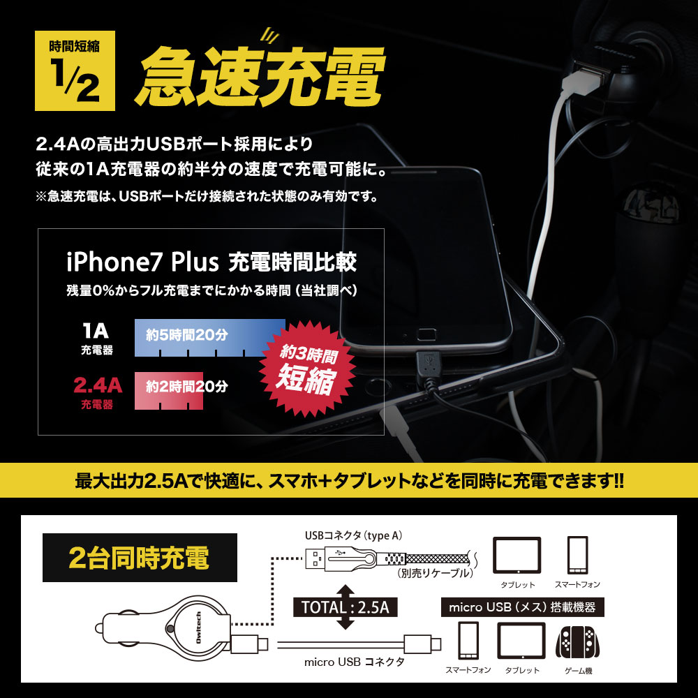 Owltech シガーソケット充電器 車でモバイル機器を同時に急速充電 ブラック Softbank公式 Iphone スマートフォンアクセサリーオンラインショップ