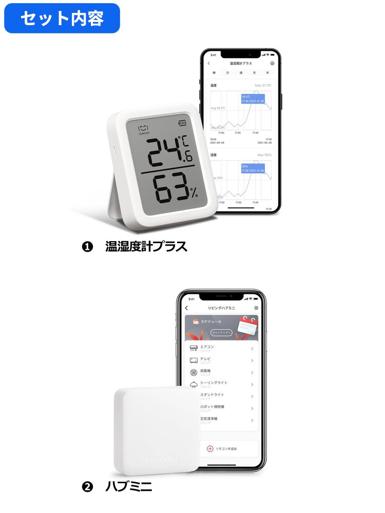 SwitchBot スイッチボット 【セットでお得】 温湿度計プラス+ハブミニ 