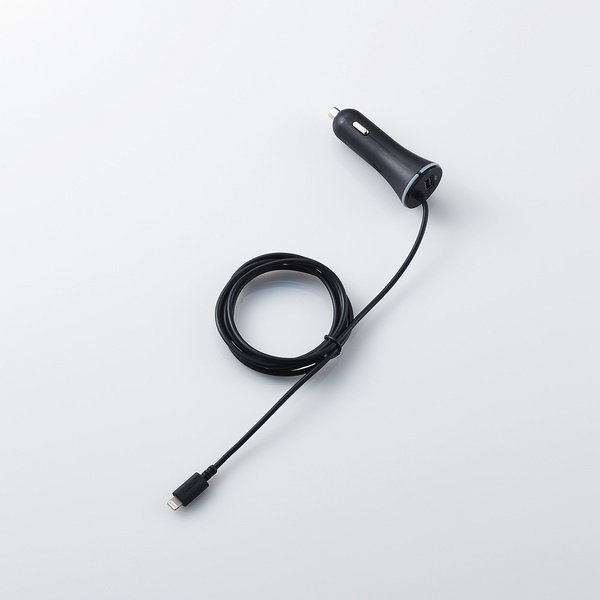 エレコム シガーソケット　車　電源　4.8A　リール　150cm　USB　Aポート　インジケーター付　ブラック