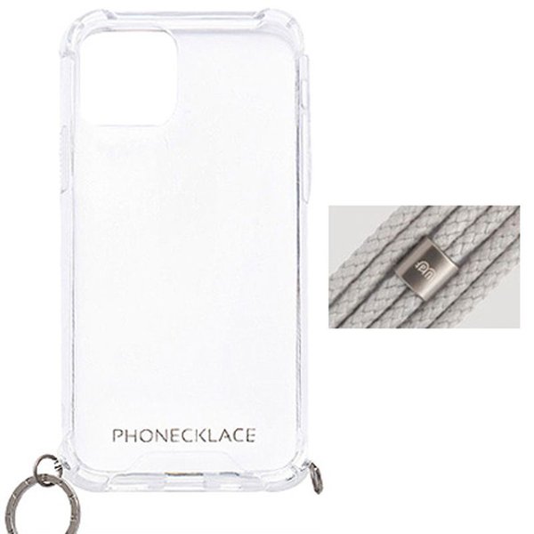 PHONECKLACE iPhone12mini ケース ロープ ショルダー ストラップ付 クリア  おしゃれ かわいい 韓国 グレー
