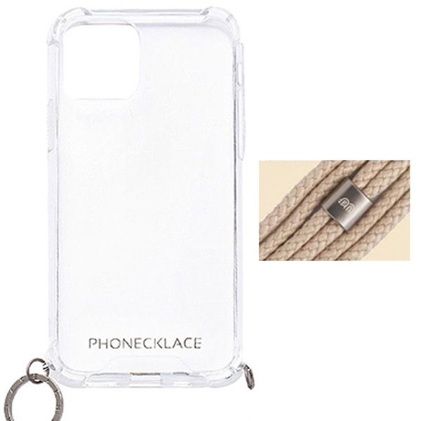 PHONECKLACE iPhone12mini ケース ロープ ショルダー ストラップ付 クリア  おしゃれ かわいい 韓国 ベージュ