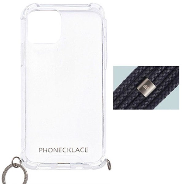 PHONECKLACE iPhone12mini ケース ロープ ショルダー ストラップ付 クリア  おしゃれ かわいい 韓国 ネイビー