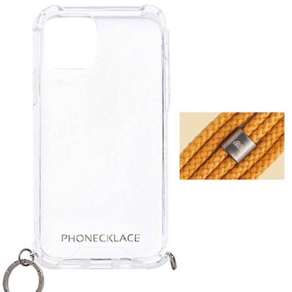 PHONECKLACE iPhone12mini ケース ロープ ショルダー ストラップ付 クリア  おしゃれ かわいい 韓国 マスタード 黄色