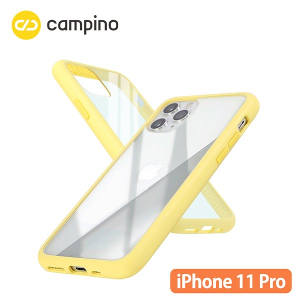 Campino カンピーノ Anti-shock Slim Case for iPhone 11 Pro 耐衝撃ケース ネープルスイエロー 3色の付替ボタンをカスタマイズ 衝撃吸収率85% ネコポス便配送