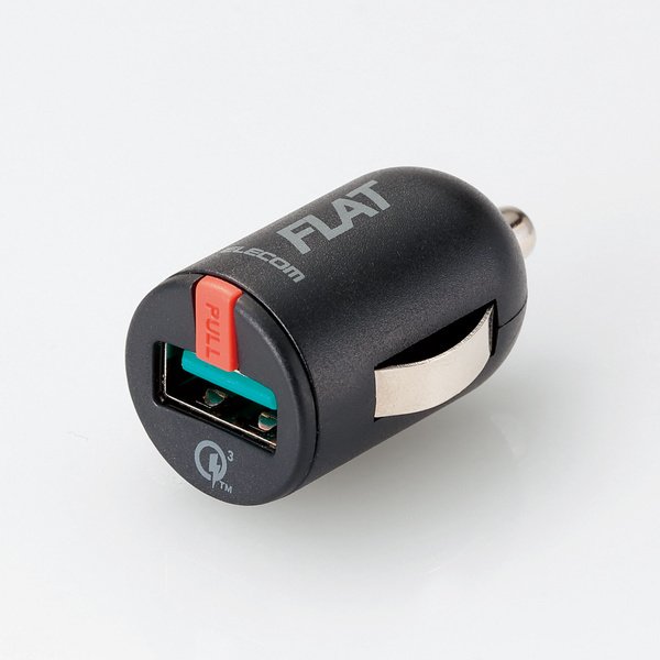 エレコム シガーソケット　車　電源　USBポート　コンパクト　Quick Charge 3.0+USB1ポート (最大2.4A) 　ブラック