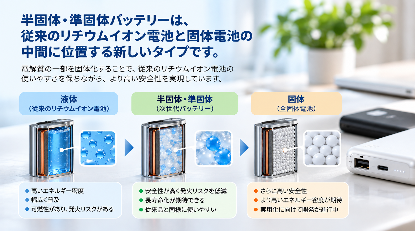 半固体・準固体電池って何？のイメージ